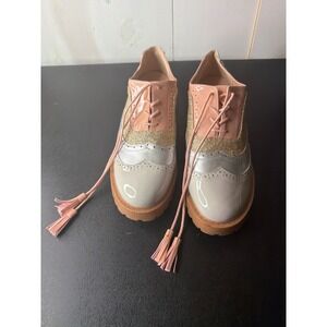 JoliMall Pink Silver Glitter Wingtip Oxford Brogue Shoes Womens 10